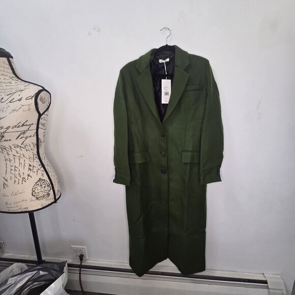 Thakoon Women's Virgin Wool Long Coat Deep Green Size L Cozy Elegance NWT $598 - Picture 9 of 13
